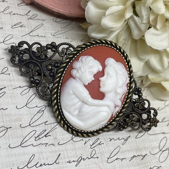 Cornelian Mother Child Christmas Gift Mom New Cameo Pin Hair Clip Jewelry Comb - Picture 3 of 12